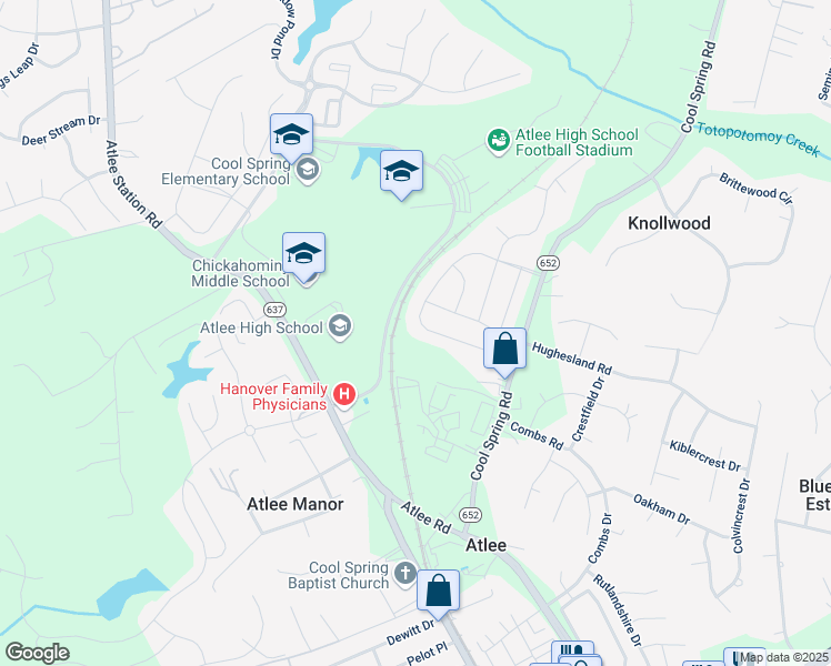 map of restaurants, bars, coffee shops, grocery stores, and more near 8944 Ringview Drive in Mechanicsville