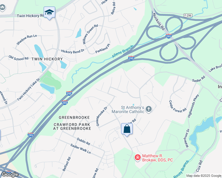 map of restaurants, bars, coffee shops, grocery stores, and more near 4908 Sadler Glen Place in Glen Allen