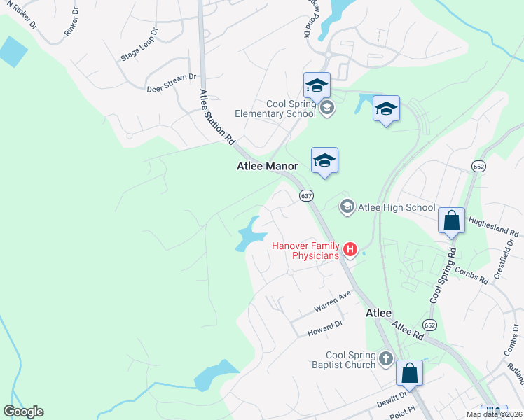 map of restaurants, bars, coffee shops, grocery stores, and more near 9459 Atlee Station Road in Mechanicsville