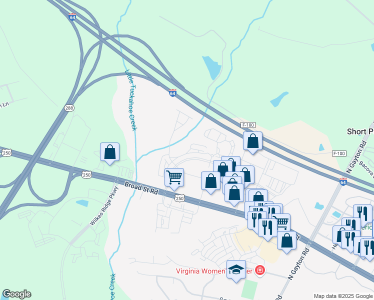 map of restaurants, bars, coffee shops, grocery stores, and more near 4359 Saunders Station Lane in Henrico