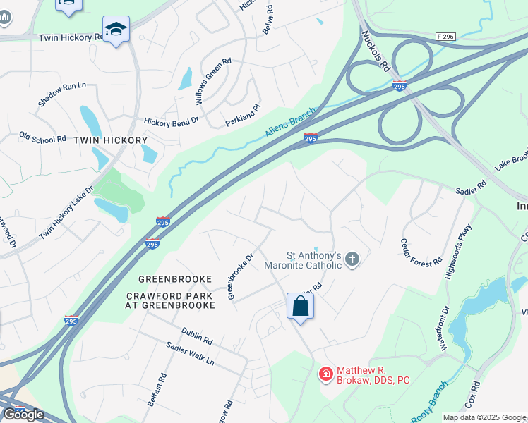 map of restaurants, bars, coffee shops, grocery stores, and more near 4908 Sadler Glen Place in Glen Allen