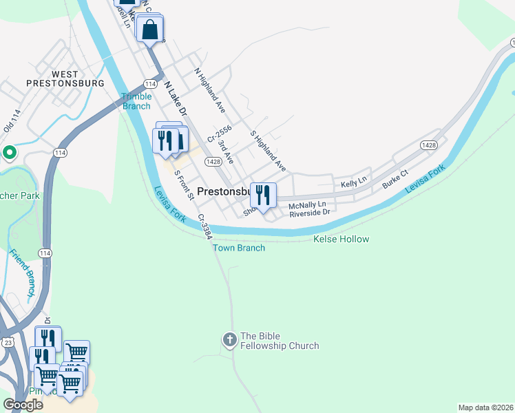 map of restaurants, bars, coffee shops, grocery stores, and more near 269 S Central Ave in Prestonsburg