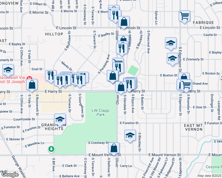 map of restaurants, bars, coffee shops, grocery stores, and more near in Wichita