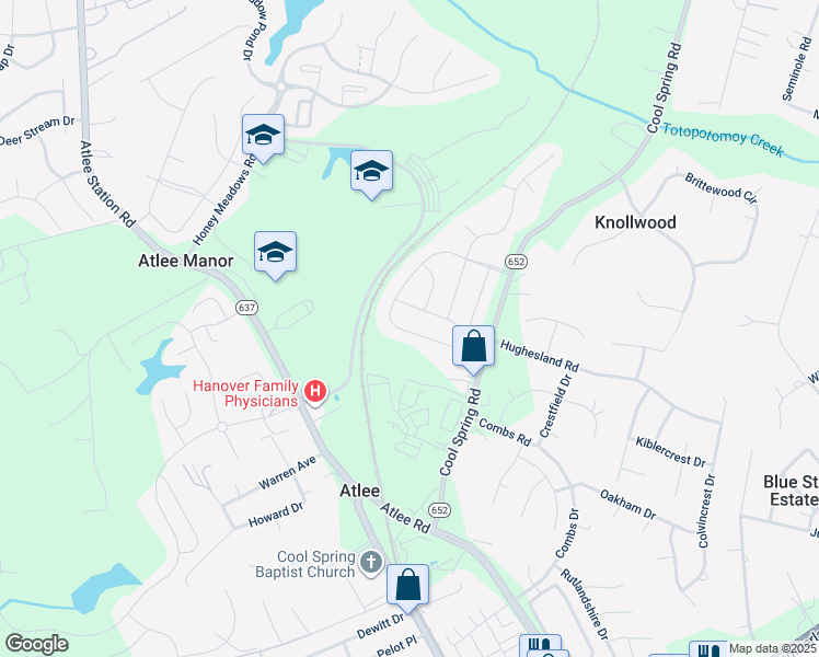 map of restaurants, bars, coffee shops, grocery stores, and more near 8947 Ringview Drive in Mechanicsville