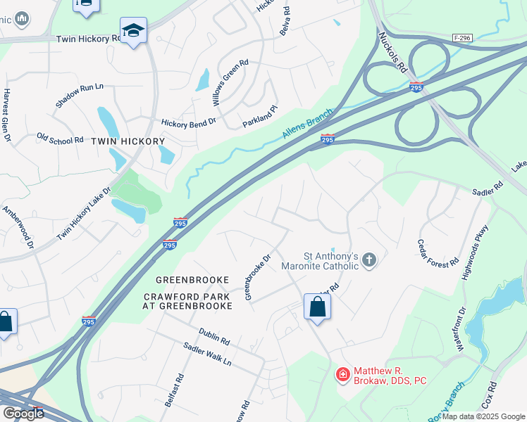 map of restaurants, bars, coffee shops, grocery stores, and more near 4904 Larabrook Place in Glen Allen