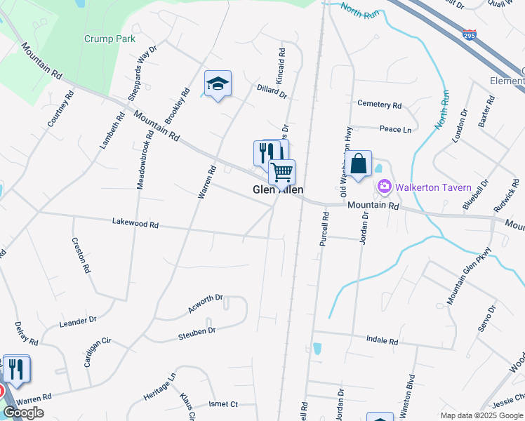 map of restaurants, bars, coffee shops, grocery stores, and more near 3001 Englewood Road in Glen Allen
