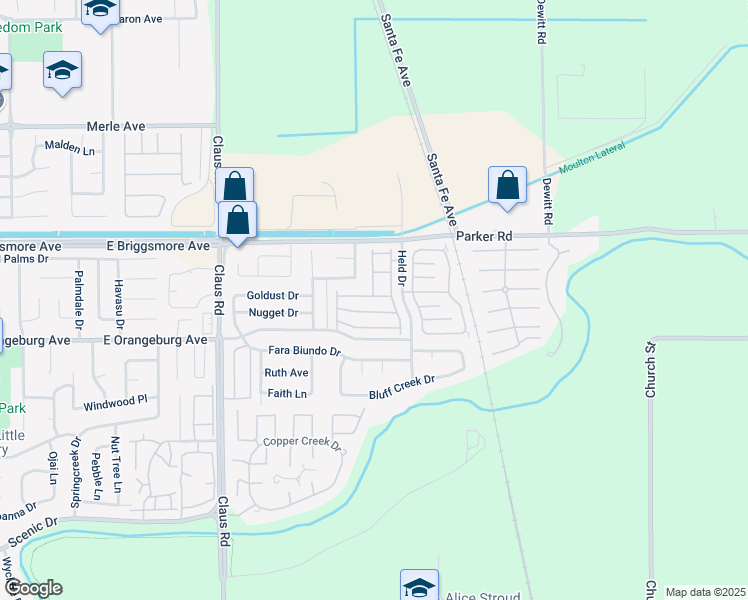 map of restaurants, bars, coffee shops, grocery stores, and more near 4400 Spartans Lane in Modesto