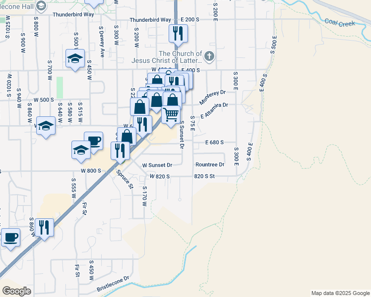 map of restaurants, bars, coffee shops, grocery stores, and more near 703 S Sunset Dr in Cedar City