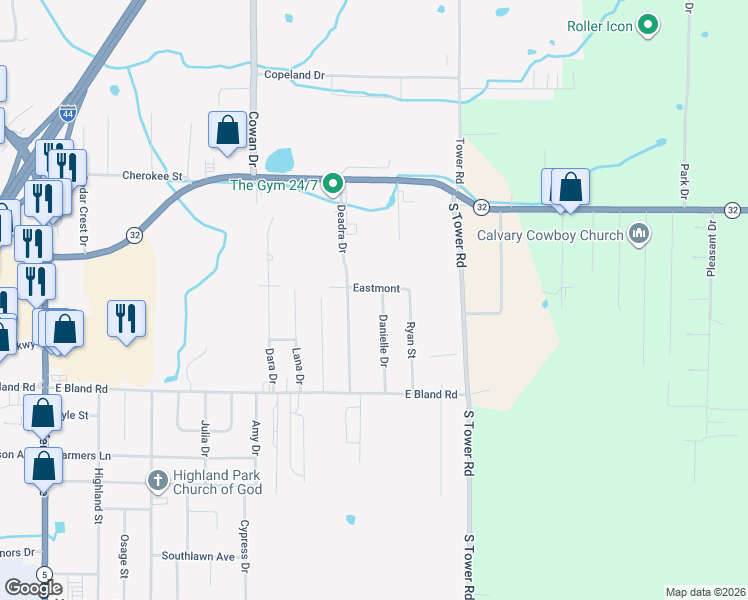 map of restaurants, bars, coffee shops, grocery stores, and more near 1425 Danielle Dr in Lebanon