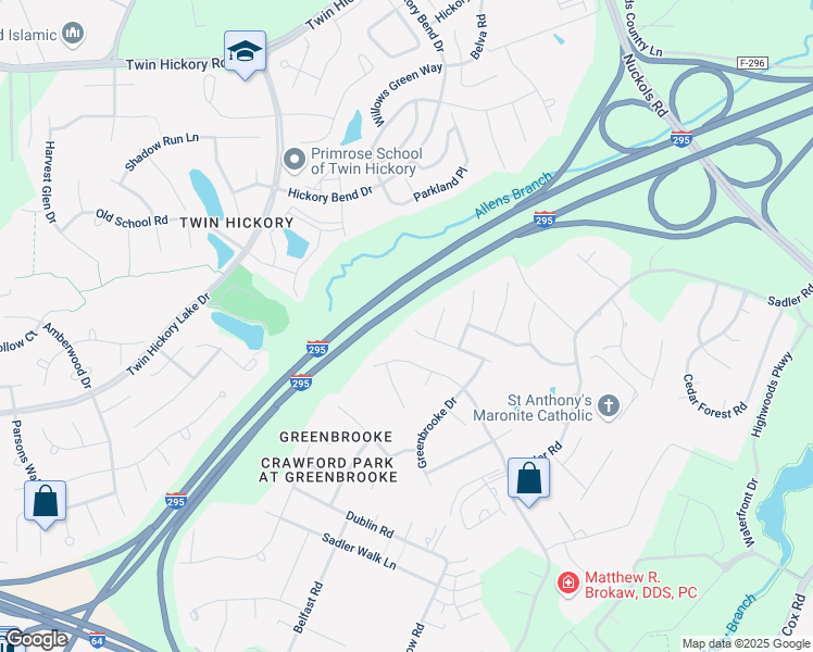 map of restaurants, bars, coffee shops, grocery stores, and more near 11612 Sadler Glen Lane in Glen Allen