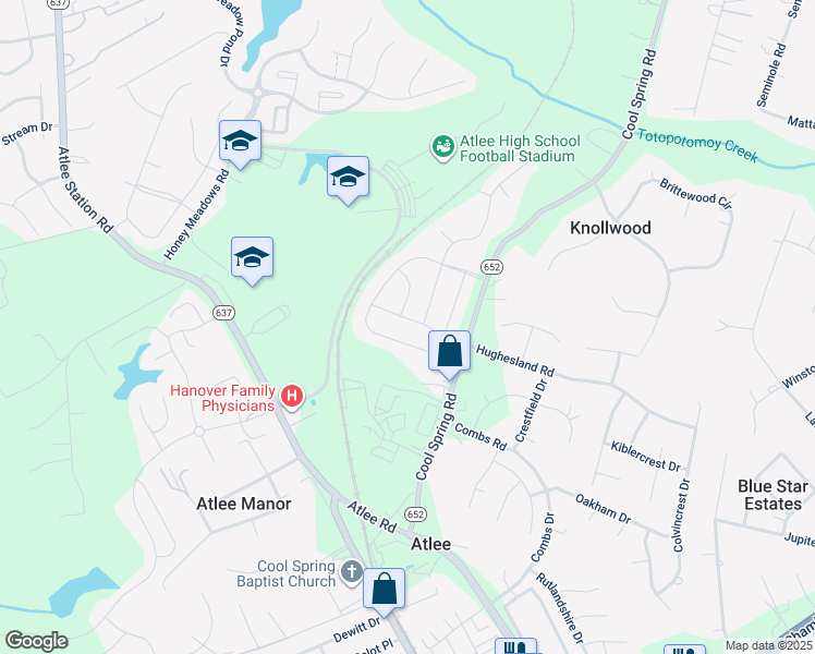 map of restaurants, bars, coffee shops, grocery stores, and more near 8855 Seaycroft Drive in Mechanicsville