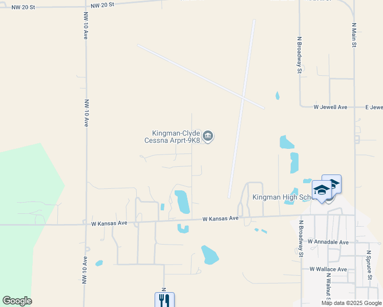 map of restaurants, bars, coffee shops, grocery stores, and more near 1101 West Hoover Road in Kingman