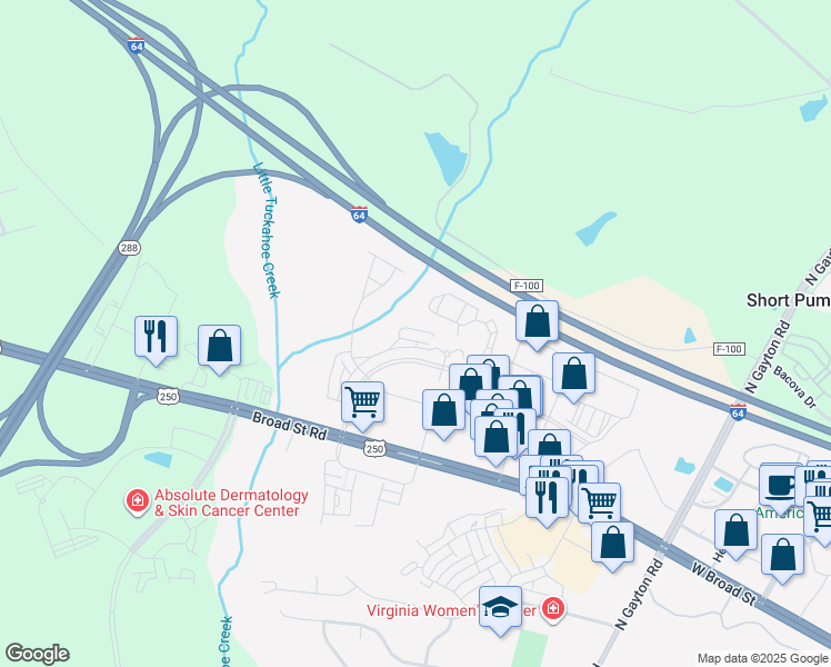 map of restaurants, bars, coffee shops, grocery stores, and more near 4351 Saunders Station Loop in Short Pump