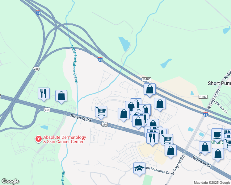 map of restaurants, bars, coffee shops, grocery stores, and more near 4359 Saunders Station Lane in Henrico