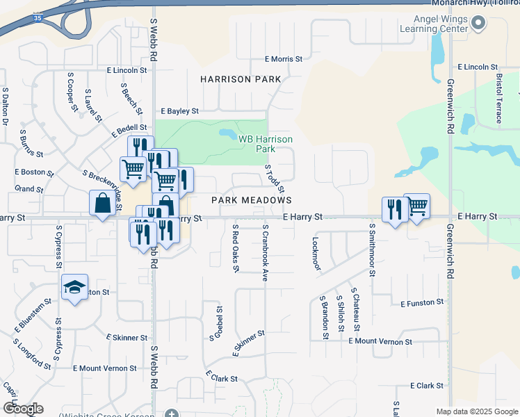 map of restaurants, bars, coffee shops, grocery stores, and more near in Wichita