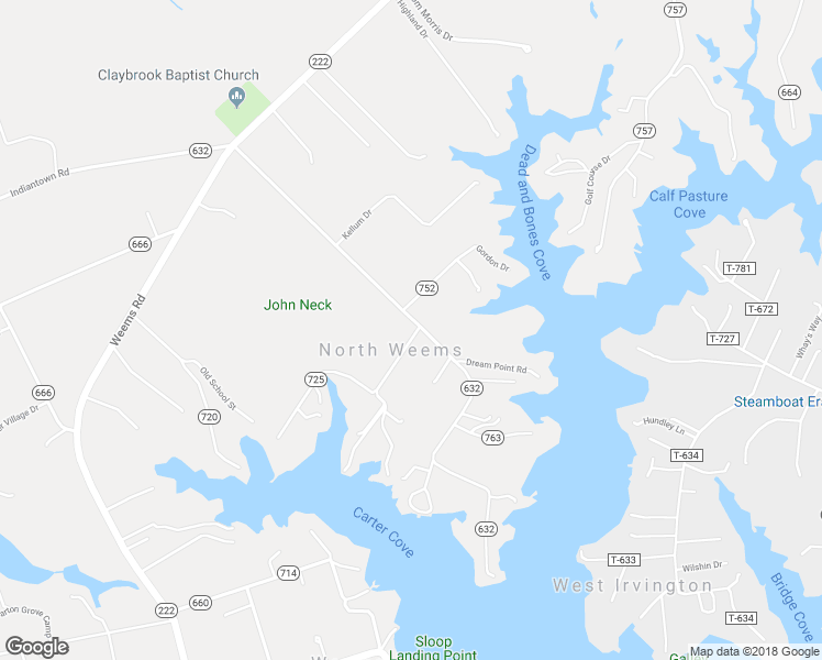 map of restaurants, bars, coffee shops, grocery stores, and more near 550 Johns Neck Road in Weems