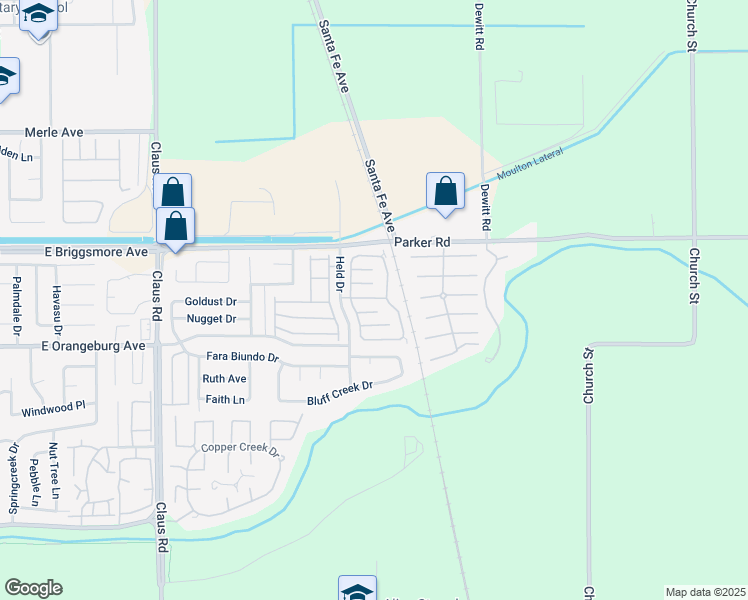 map of restaurants, bars, coffee shops, grocery stores, and more near 1500 Held Drive in Modesto