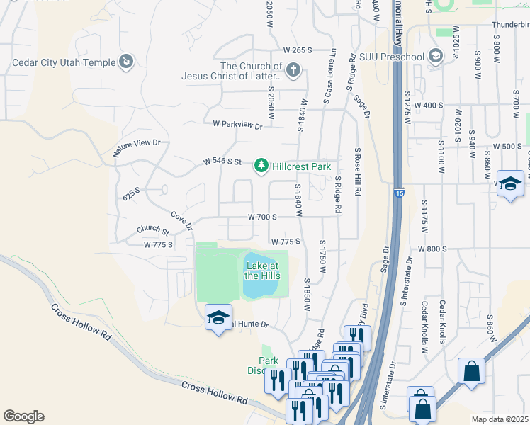 map of restaurants, bars, coffee shops, grocery stores, and more near 692 South 2075 West in Cedar City