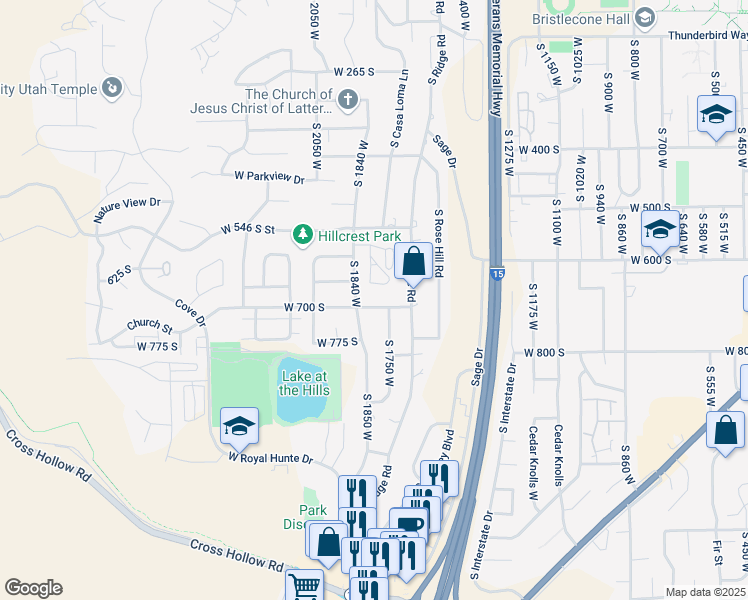 map of restaurants, bars, coffee shops, grocery stores, and more near 1802 West 700 South in Cedar City