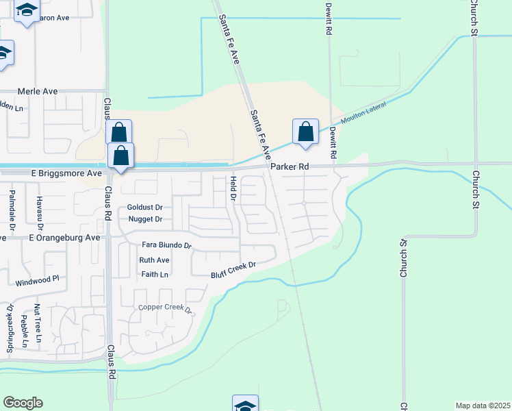 map of restaurants, bars, coffee shops, grocery stores, and more near 1500 Held Drive in Modesto