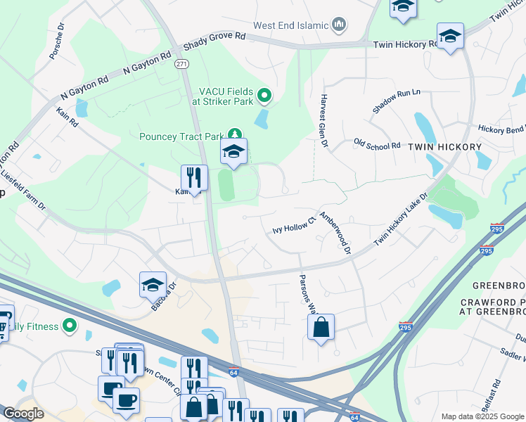 map of restaurants, bars, coffee shops, grocery stores, and more near 12140 Turning Branch Circle in Glen Allen