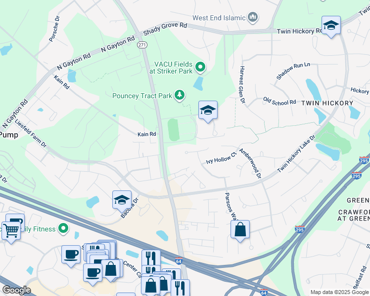 map of restaurants, bars, coffee shops, grocery stores, and more near 12160 Turning Branch Circle in Glen Allen