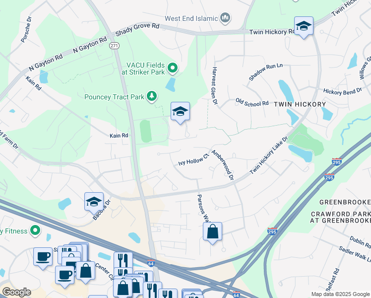 map of restaurants, bars, coffee shops, grocery stores, and more near 12120 Turning Branch Circle in Glen Allen