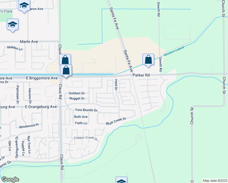 map of restaurants, bars, coffee shops, grocery stores, and more near 1500 Held Drive in Modesto