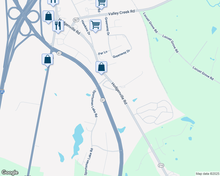 map of restaurants, bars, coffee shops, grocery stores, and more near Dow Corning Drive in Elizabethtown