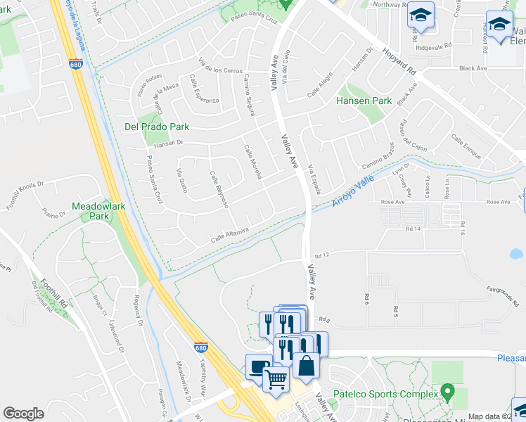 map of restaurants, bars, coffee shops, grocery stores, and more near 2545 Corte Rivera in Pleasanton