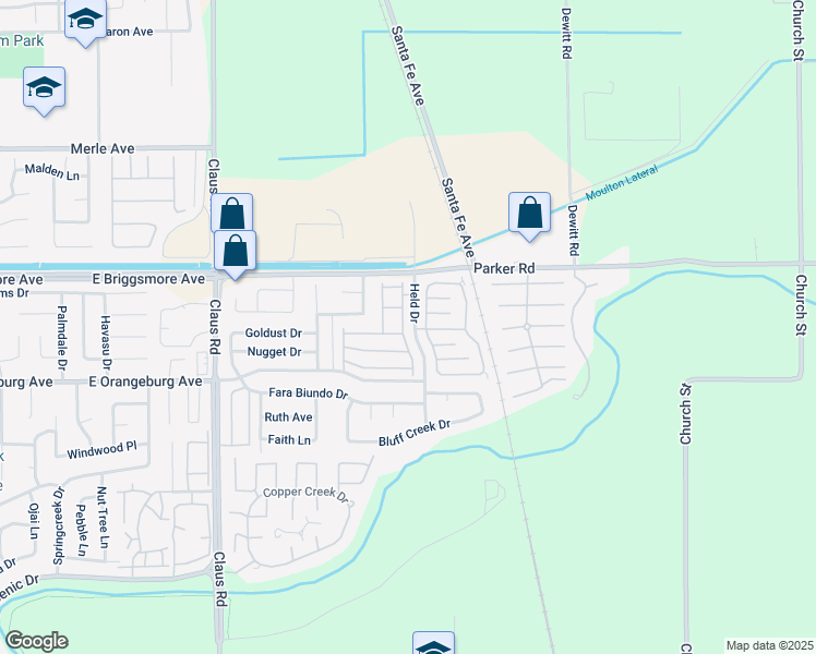 map of restaurants, bars, coffee shops, grocery stores, and more near 1500 Held Drive in Modesto