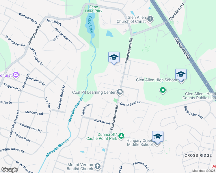 map of restaurants, bars, coffee shops, grocery stores, and more near 9125 Townsend Park Drive in Glen Allen