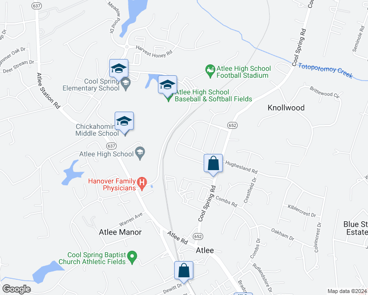 map of restaurants, bars, coffee shops, grocery stores, and more near 8869 Seaycroft Drive in Mechanicsville