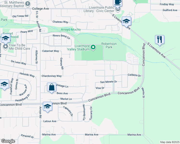 map of restaurants, bars, coffee shops, grocery stores, and more near 2772 Provence Court in Livermore