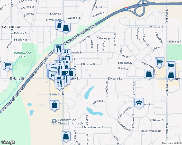 map of restaurants, bars, coffee shops, grocery stores, and more near 0 Wichita in Park City