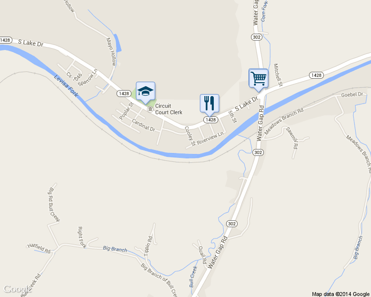 map of restaurants, bars, coffee shops, grocery stores, and more near 2 Evergreen Ln in Prestonsburg