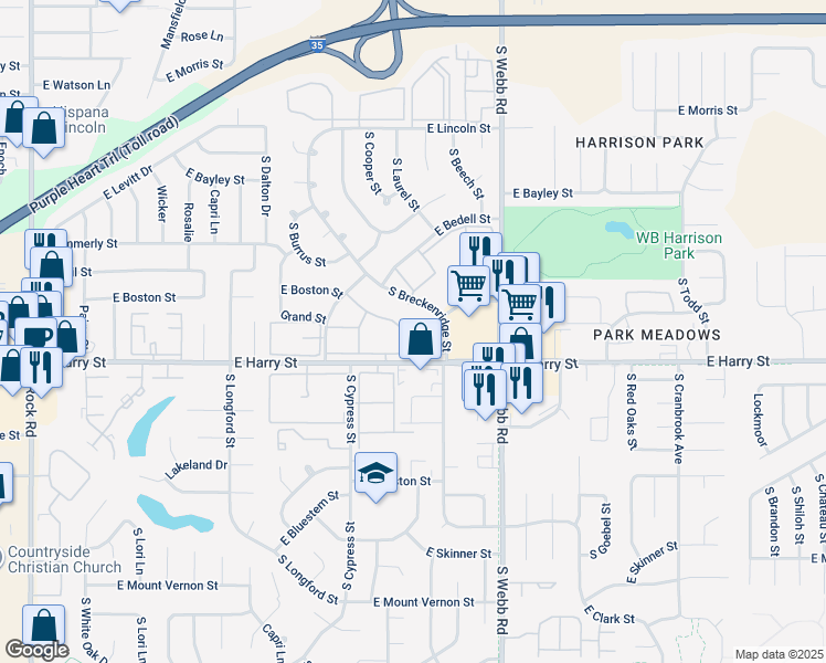 map of restaurants, bars, coffee shops, grocery stores, and more near 9235 East Harry Street in Wichita