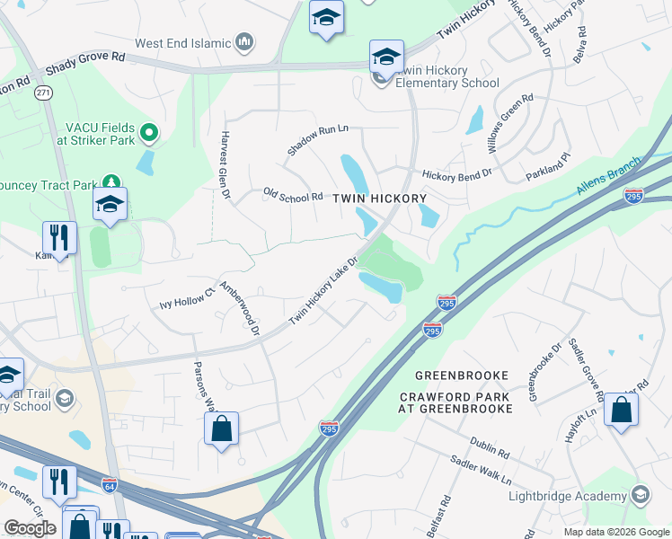 map of restaurants, bars, coffee shops, grocery stores, and more near 11646 Hickory Lake Terrace in Glen Allen