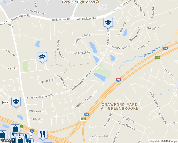 map of restaurants, bars, coffee shops, grocery stores, and more near 4720 Twin Hickory Lake Drive in Glen Allen