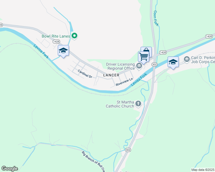 map of restaurants, bars, coffee shops, grocery stores, and more near 2 Evergreen Ln in Prestonsburg