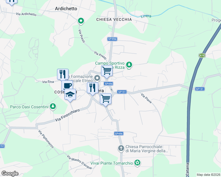 map of restaurants, bars, coffee shops, grocery stores, and more near 170 Via Provinciale in Linera