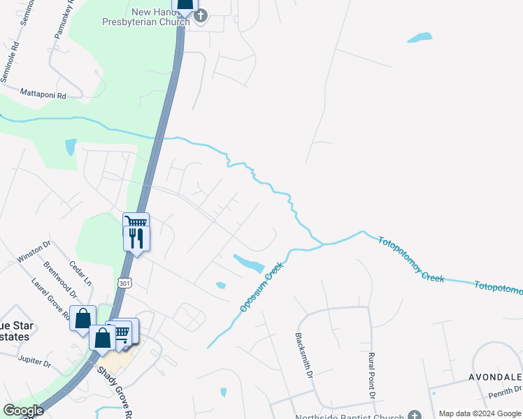 map of restaurants, bars, coffee shops, grocery stores, and more near 9412 Braxton Way in Mechanicsville