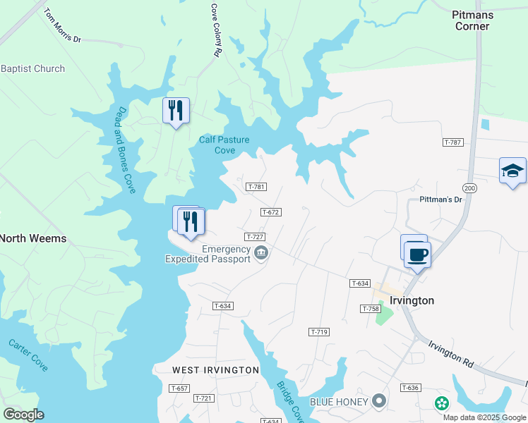 map of restaurants, bars, coffee shops, grocery stores, and more near 97 Virginia Road in Irvington