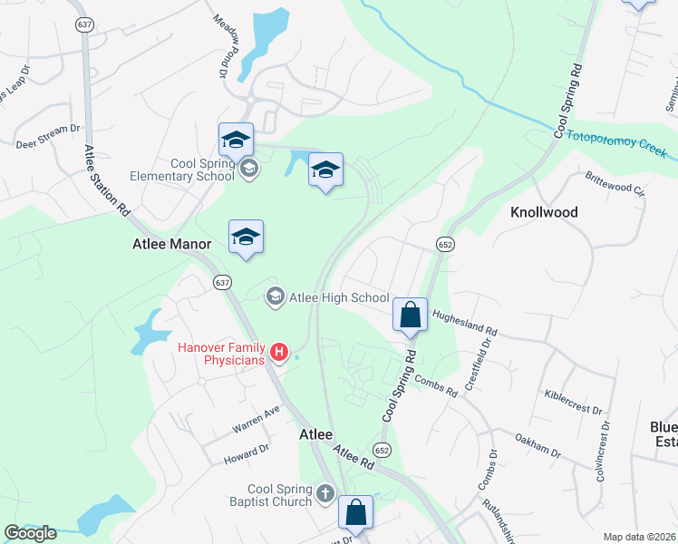 map of restaurants, bars, coffee shops, grocery stores, and more near 8904 Ringview Drive in Mechanicsville