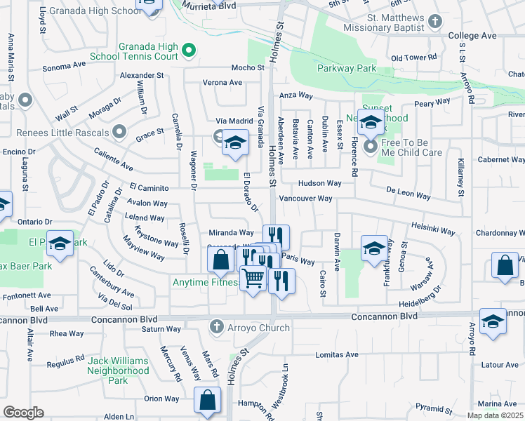 map of restaurants, bars, coffee shops, grocery stores, and more near 1195 Sierra Court in Livermore