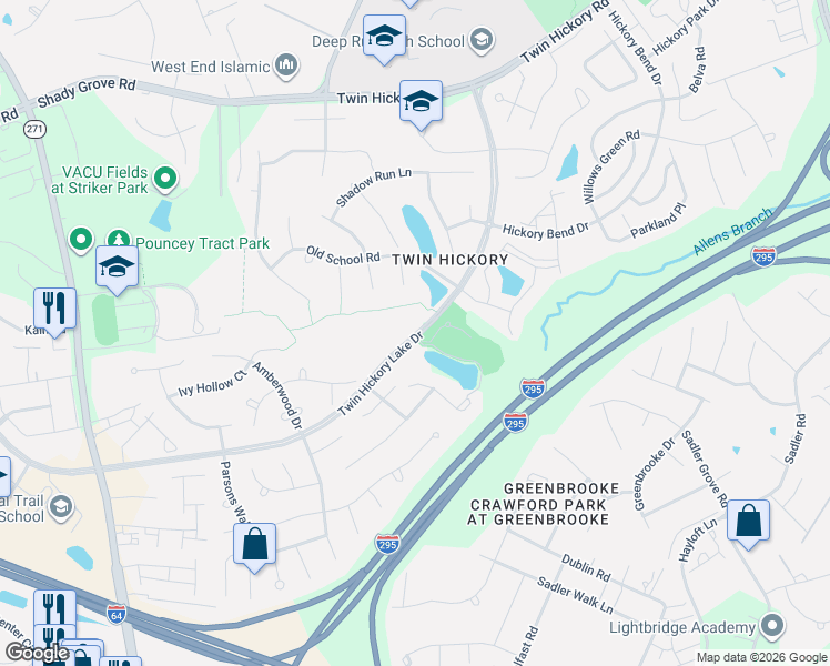 map of restaurants, bars, coffee shops, grocery stores, and more near 4690 Twin Hickory Lake Drive in Glen Allen