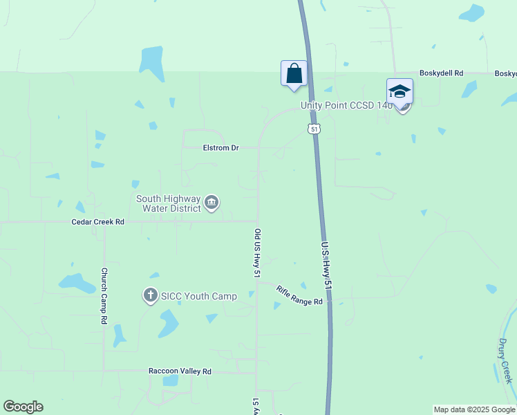 map of restaurants, bars, coffee shops, grocery stores, and more near 5145-5247 Old US Highway 51 in Carbondale
