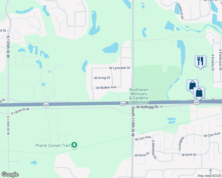 map of restaurants, bars, coffee shops, grocery stores, and more near 1450-1498 South Rogers in Wichita