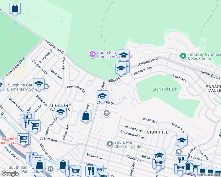 map of restaurants, bars, coffee shops, grocery stores, and more near 862 Stonegate Drive in South San Francisco