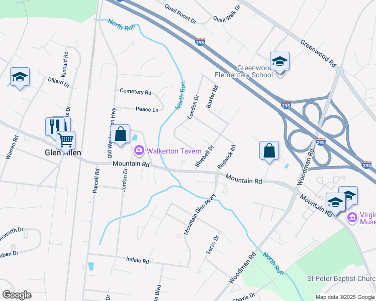 map of restaurants, bars, coffee shops, grocery stores, and more near 2807 Lito Road in Glen Allen